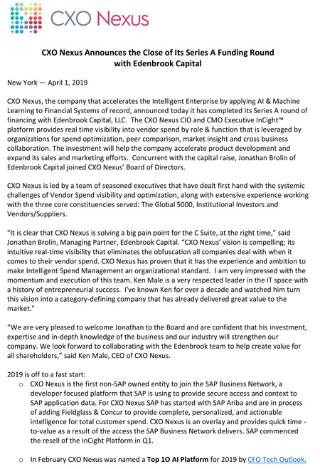CXO Nexus – April 2019 Press Release